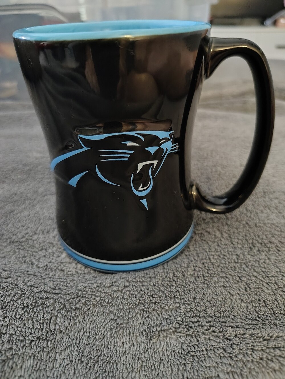 NFL Panthers Black and Light Blue Ceramic Coffee Mug -Three Dimensional Graphic